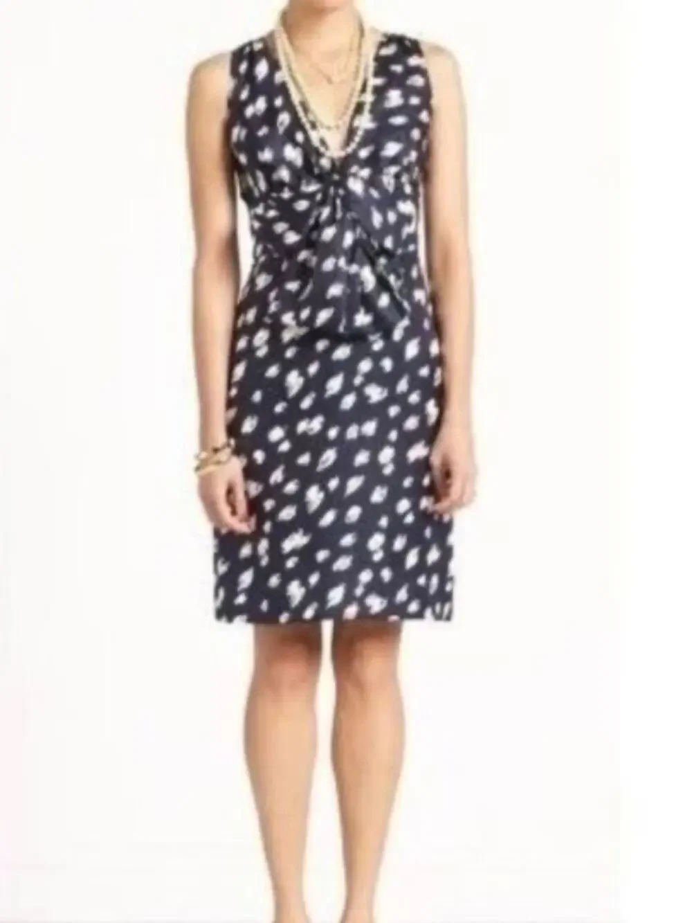 Kate Spade Blue Doodled Polka Dots Silk Bow Waist Blaine Dress women's 6 New